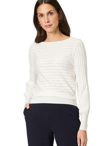 Zero Damen Strickpullover "Zero Pullover mit Strukturmuster", weiß, casual, Gr. 42, durchscheinend, Strick, Obermaterial: 72% Viskose, 28% Polyester.