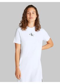 Damen Midikleid "MONOLOGO LONG RIB TEE DRESS", weiß, Basic, Gr. S, Calvin Klein Jeans, unifarben, Jersey, Obermaterial: 94% Baumwolle, 6% Elasthan,