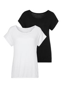 Vivance Damen Kurzarmshirt "mit Gummizug im Bund", schwarz-weiß, Basic, Gr. 36, unifarben, Obermaterial: 95% Viskose, 5% Elasthan, Shirts, aus