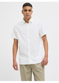 Jack & Jones JACK & JONES Herren Kurzarmhemd "JJPIERRE SLUB SHIRT SS", weiß, modisch, Gr. S, unifarben, Web, Obermaterial: 100% Baumwolle, Hemden