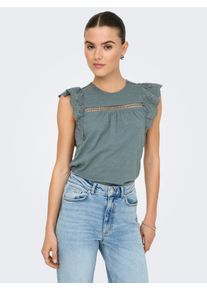 Only Damen Kurzarmshirt "ONLLEA S/L FRILL MIX TOP JRS", grün, modisch, Gr. M, unifarben, Jersey, Obermaterial: 100% Baumwolle, Shirts