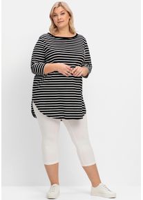 sheego Damen Longshirt "Longshirt", schwarz-weiß, Gr. 56, gemustert, mehrfarbig, gestreift, 95% Baumwolle, 5% Elasthan, Shirts