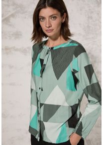 Cecil Damen Langarmbluse, grün, casual, Gr. L, bedruckt, Stoff, 88% Viskose, 12% Nylon, Blusen, aus softer Viskose