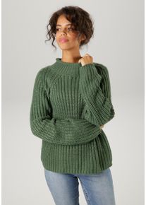Aniston CASUAL Damen Strickpullover, grün, casual, Gr. 44, unifarben, Grobstrick, Obermaterial: 100% Polyacryl, Pullover, mit Rollkante am Stehkragen