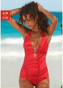 s.Oliver Damen Badeanzug "Tonia", rot, Gr. 38, unifarben, Microfaser, Polyamid, Badeanzüge, herausnehmbare Cups, im Nacken zu binden, im Rücken zu