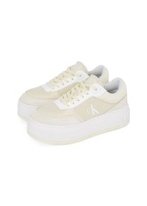 Damen Plateausneaker "BOLD FLATF LOW MIX MG MEDIA", Calvin Klein Jeans, Gr. 42, weiß, Textil, Leder, Lederimitat, sportlich, Schuhe, Schnürschuh,