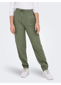 Only Damen Cargohose "ONLCARO MW LIN PULL-UP CARGO PNT NOOS", grün, modisch, Gr. S, unifarben, Web, Obermaterial: 55% Leinen, 45% Viskose, Hosen