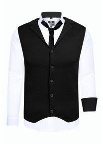 Rusty Neal Herren Langarmhemd, schwarz-weiß, casual, Gr. XXL, mehrfarbig, 60% Baumwolle, 37% Polyester, 3% Elasthan, Hemden, bestehend aus Hemd,