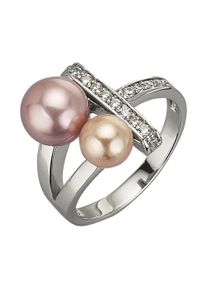 ZEEme Damen Fingerring "Silber 925 mit 2 Muschelkernperlen und Zirkonia weiß", 060 (19,1), Silber 925 (Sterlingsilber), weiß, Silber 925