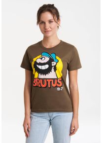 logoshirt Damen T-Shirt "Popeye - Bluto Popart", grün, casual, Gr. XS, unifarben, 100% Baumwolle, Shirts, mit lizenziertem Print