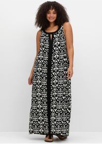 sheego Damen Sommerkleid "Sommerkleid", schwarz-weiß, Gr. 42, gemustert, 95% Viskose, 5% Elasthan, Kleider