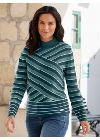 Casual Looks Damen Stehkragenpullover "Stehkragen-Pullover", grün, Gr. 36, gemustert, gestreift, 80% Polyacryl, 20% Baumwolle, Pullover