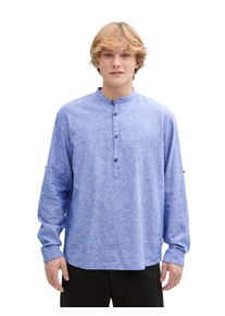 Herren Langarmhemdroyal blau chambray, casual, Gr. L, Tom Tailor Denim, meliert, Obermaterial: 55% Leinen, 45% Baumwolle, Hemden, mit Leinenanteil