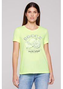 SOCCX Damen Rundhalsshirt, grün, casual, Gr. XL, bedruckt, Material: 100% Baumwolle, Shirts, mit Seitenschlitze