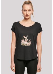 F4NT4STIC Damen T-Shirt "Niedlicher Osterhase mit Blumen", schwarz, casual, Gr. S, Obermaterial: 100% Baumwolle, Shirts, Premium Qualität