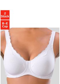Petite Fleur Damen Bügel-BH, Gr. 80, weiß, Jersey, Spitze, Obermaterial: 85% Baumwolle, 10% Polyamid, 5% Elasthan, klassisch, BHs, aus Baumwolle mit