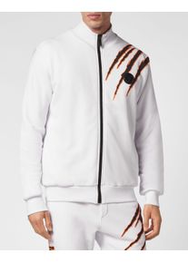 Plein Sport Herren Yoga-Sweatjacke "Scratch", weiß, Gr. M, Obermaterial: 88% Baumwolle, 12% Polyester, Sweatjacken