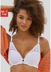 Lascana Damen Push-up-BH, Gr. 90, weiß, Spitze, Obermaterial: 87% Polyamid, 13% Elasthan, feminin, BHs, mit Bügel, aus floraler Jacquardspitze,