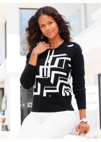 Inspirationen Damen Jacquardpullover "Pullover", schwarz-weiß, Gr. 36, gemustert, mehrfarbig, 45% Viskose, 35% Polyamid, 20% Polyester, Pullover
