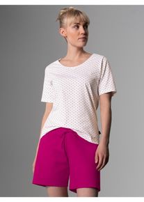 TRIGEMA Damen Schlafanzug "TRIGEMA Kurzer Schlafanzung mit Herzchen-Muster", Gr. XL, weiß, 100% Baumwolle, Basic, Homewear-Sets