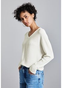 Street One Damen Langarmshirt, weiß, casual, Gr. 44, unifarben, Stoff, 69% Polyester, 29% Viskose, 2% Elasthan, Shirts, mit V-Ausschnitt