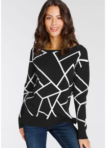 Laura Scott Damen Jacquardpullover, schwarz-weiß, feminin, Gr. 34, Jacquardmuster, Feinstrick, Obermaterial: 50% Viskose, 26% Polyamid, 24%