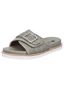 Rieker Damen Pantolette, Gr. 37, grün, Lederimitat, Flechtoptik, casual, Schuhe, Sommerschuh, Strandschuh mit praktischem Klettverschluss