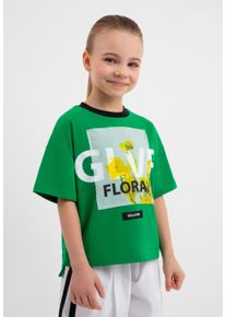 Gulliver Mädchen T-Shirt, grün, casual, Gr. 104, bedruckt, 95% Baumwolle, 5% Elasthan, Shirts, mit Frontdruck