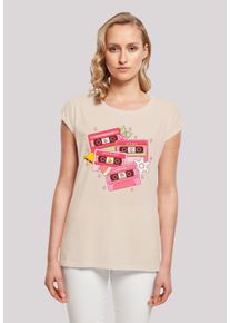 F4NT4STIC Damen T-Shirt "Weihnachten Retro Song Tapes Pink", weiß, casual, Gr. S, Obermaterial: 100% Baumwolle, Shirts, Premium Qualität,