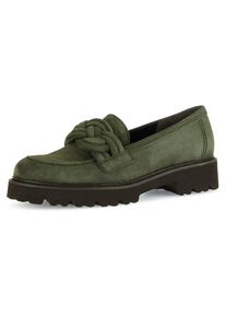Gabor Damen Loafer, Gr. 42, grün, Ziegenveloursleder, unifarben, modisch, Schuhe, Slipper, Halbschuh, Schlupfschuh mit geflochtenem Zierriegel