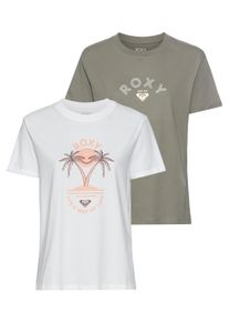 Roxy Damen T-Shirt "PACK SPARKLE EVENING BG", grün, sportlich, Gr. M, unifarben, Single Jersey, Obermaterial: 100% Baumwolle, Shirts