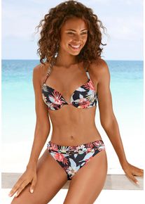 s.Oliver Damen Push-Up-Bikini-Top "Marika", schwarz, Gr. 38, bedruckt, floral, Microfaser, Polyamid, Bikini-Oberteile, bedruckt