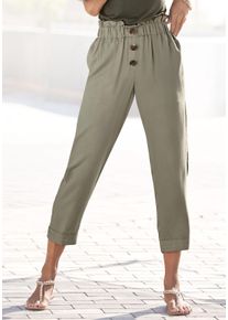 Lascana Damen Paperbag-Hose, grün, modisch, Gr. 34, unifarben, Twill, Obermaterial: 100% Viskose, Hosen, mit Zierknöpfen und Elastikbund, Stoffhose,