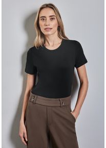 Street One Damen Rundhalsshirt, schwarz, casual, Gr. 42, unifarben, Web, Stoff, 50% Baumwolle, 50% Modal, Shirts, mit Rundhalsausschnitt