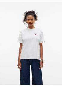 Véro Moda VERO MODA Damen T-Shirt "VMAYA CATY SS TOP BOX JRS GA"snow weiß print:tomato, modisch, Gr. S, bedruckt, Jersey, Obermaterial: 100% Baumwolle, Shirts