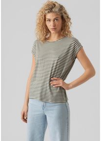Véro Moda VERO MODA Damen Rundhalsshirt "VMAVA PLAIN SS TOP STRIPE GA JRS NOOS", grün, casual, Gr. XL, gestreift, Jersey, Obermaterial: 95% Lyocell (TENCEL),