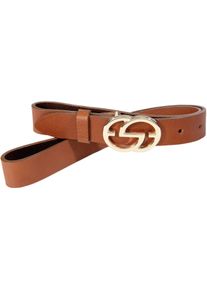 Silbergift Damen Koppelgürtel, braun, modisch, Gr. 95, Rindsleder, Gürtel, mit glänzend polierter goldfarbener grafischer Schließe