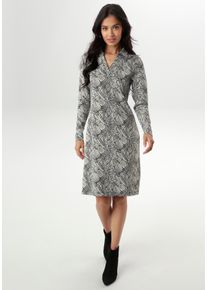Damen Jerseykleid, schwarz-weiß, modisch, Gr. 44, Aniston SELECTED, Jacquardmuster, gemustert, Jersey, Obermaterial: 67% Polyester, 31% Viskose, 2%