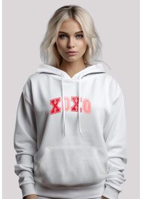 F4NT4STIC Damen Kapuzenpullover "xoxo Varsity College Style Valentinstag", weiß, casual, Gr. S, Obermaterial: 65% Baumwolle, 35% Polyester, Pullover,