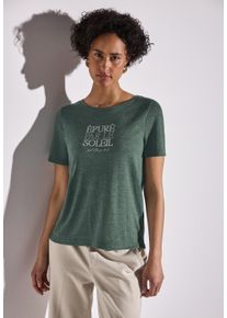 Street One Damen T-Shirt, grün, casual, Gr. 38, bedruckt, Jersey, Obermaterial: 80% Polyester, 20% Viskose, Shirts, mit Wording
