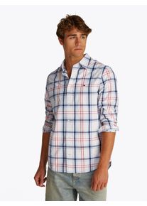 Tommy Jeans Herren Langarmhemd "TJM REG POPLIN CHECK LS SHIRT", weiß, casual, Gr. L, kariert, Web, Obermaterial: 100% Baumwolle, Hemden
