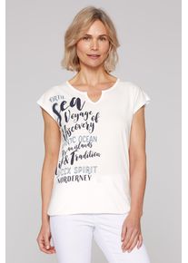 SOCCX Damen Rundhalsshirt, weiß, casual, Gr. M, bedruckt, Material: 100% Baumwolle, Shirts, mit Gummizug im Saum