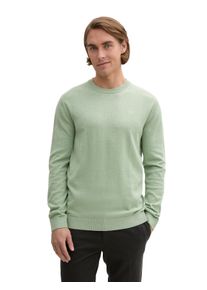 Tom Tailor Herren Rundhalspullover, grün, casual, Gr. XL, unifarben, Strick, Obermaterial: 100% Baumwolle, Pullover, mit Logostickerei