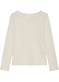 Marc O'Polo Damen Langarmshirt, weiß, casual, Gr. M, MARC O'POLO DENIM, unifarben, Jersey, Obermaterial: 100% Baumwolle, Shirts, mit Rollkante am V-Ausschnitt
