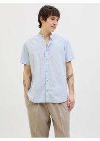 Jack & Jones JACK & JONES Herren Kurzarmhemd "JJESUMMER BAND SHIRT SS SN", blau, modisch, Gr. XS, unifarben, Web, Obermaterial: 83% Baumwolle, 17% Leinen, Hemden,