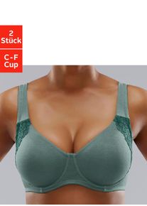 Petite Fleur Damen Minimizer-BH, Gr. 75, grün, Jersey, Spitze, Obermaterial: 85% Baumwolle, 10% Polyamid, 5% Elasthan, Basic, BHs, mit Bügel, mit
