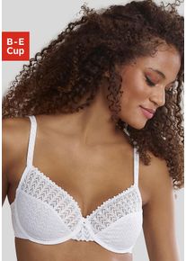 s.Oliver Damen Bügel-BH, Gr. 85, weiß, Spitze, Obermaterial: 85% Polyamid, 12% Elasthan, 3% Polyester, feminin, BHs, mit transparenten Obercups aus