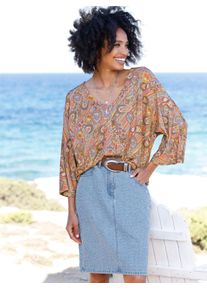 Heine Damen Fledermausshirt "Druck-Shirt", beige, Gr. 40, gemustert, Paisley, bedruckt, mehrfarbig, 95% Viskose, 5% Elasthan, Shirts