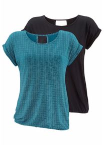 Lascana Damen Kurzarmshirt "mit modischem Cut-Out", grün, casual, Gr. 36, unifarben, gemustert, Single Jersey, Obermaterial: 95% Viskose (LENZING