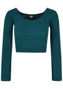 Urban Classics Damen Langarmshirt "Urban Classics Damen Ladies Short Rib Wide V-Neck Longsleeve", grün, casual, Gr. L, unifarben, 97% Baumwolle, 3%